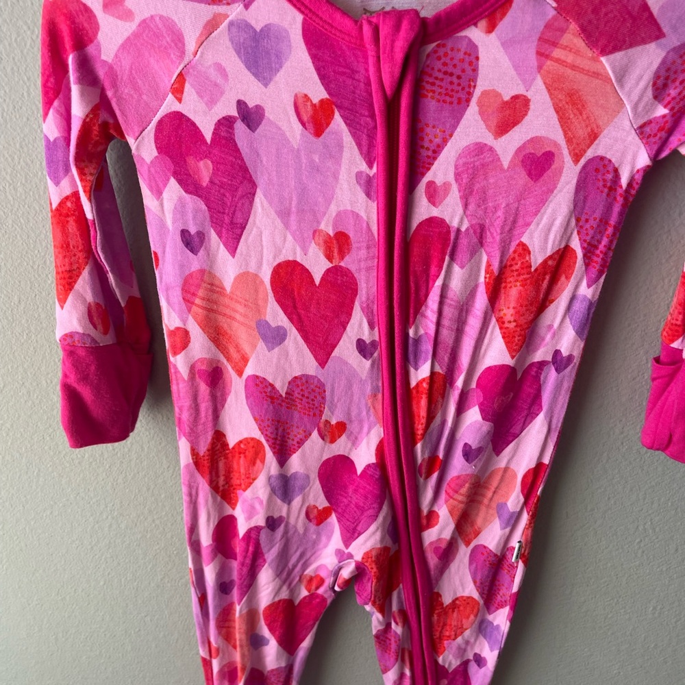 Little Sleepies Pink Watercolor Hearts Bamboo Zippy with Convertible Cuffs - Picture 3 of 8